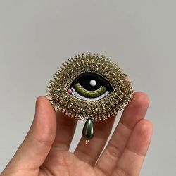 Evil Eye Brooch With Seashell Pearl Nazar Brooch Protection Amulet Handmade Personalized Gift Spiritual Jewelry Gift Fo