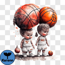 Children with Basketball Balls Drawing PNG