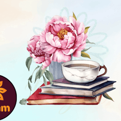 book flower watercolor vintage png