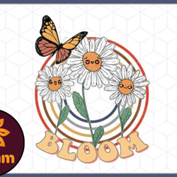 retro vintage daisy flower butterfly