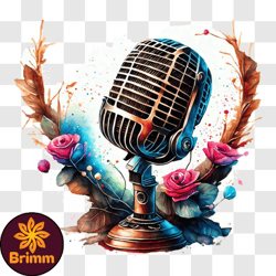 vintage microphone with roses png