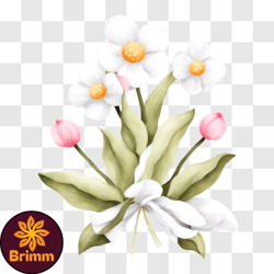 beautiful bouquet of white flowers and pink tulips png
