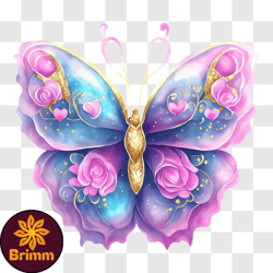 beautiful butterfly with pink roses on its wings png