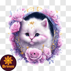 white cat with pink roses png