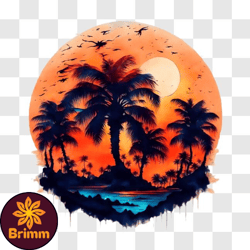 tranquil tropical island sunset with palm trees png