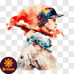 Baseball Player in Artistic Watercolor Painting PNG