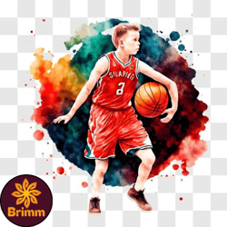 young basketball player with colorful paint splashes background png