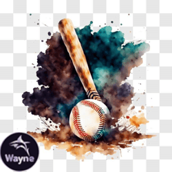 Abstract Baseball Artwork with Watercolor Background PNG