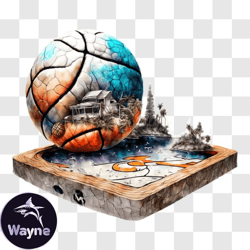 Basketball Ball Floating on Wooden Box PNG Design 106