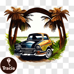 vintage car in a tropical paradise png