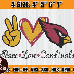 Cardinals Embroidery, Peace Love Cardinals, NFL Machine Embroidery Digital, 4 sizes Machine Emb Files -14 -Wayne