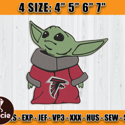 Atlanta Falcons Embroidery, Baby Yoda Embroidery, NFL Machine Embroidery Digital, 4 sizes Machine Emb Files -26-Tracie