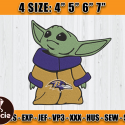 Ravens Embroidery, Baby Yoda Embroidery, NFL Machine Embroidery Digital, 4 sizes Machine Emb Files -02