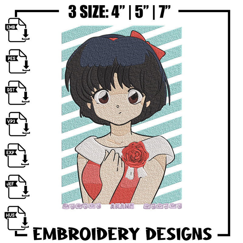 Akane Tendo Embroidery Design, Ranma Embroidery, Embroidery File, Anime Embroidery, Anime shirt, Digital download.jpg