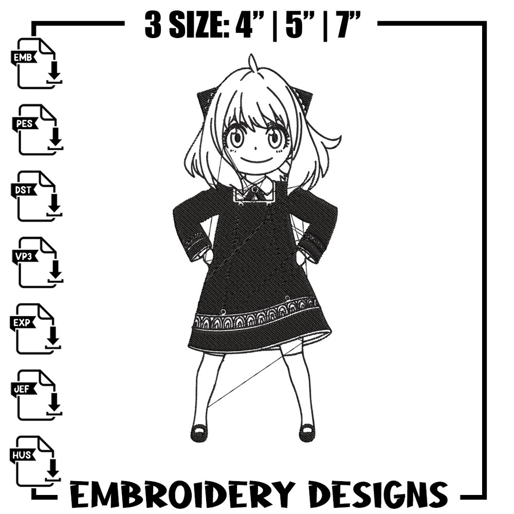 Anya Forger Embroidery Design, Spy x family Embroidery, Embroidery File, Anime Embroidery, Anime shirt, Digital download.jpg