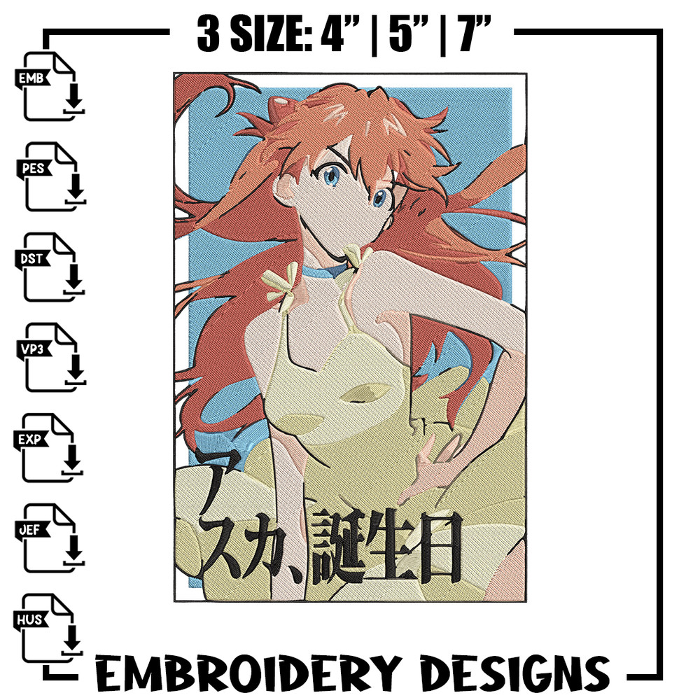Asuka poster Embroidery Design, Evangelion Embroidery, Embroidery File, Anime Embroidery, Anime shirt, Digital download.jpg