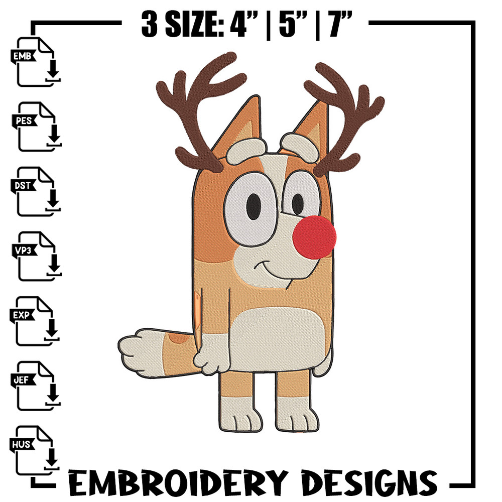 Bingo reineer Embroidery Design, Bluey Embroidery, Embroidery File, Chrismas Embroidery, Anime shirt, Digital download.jpg