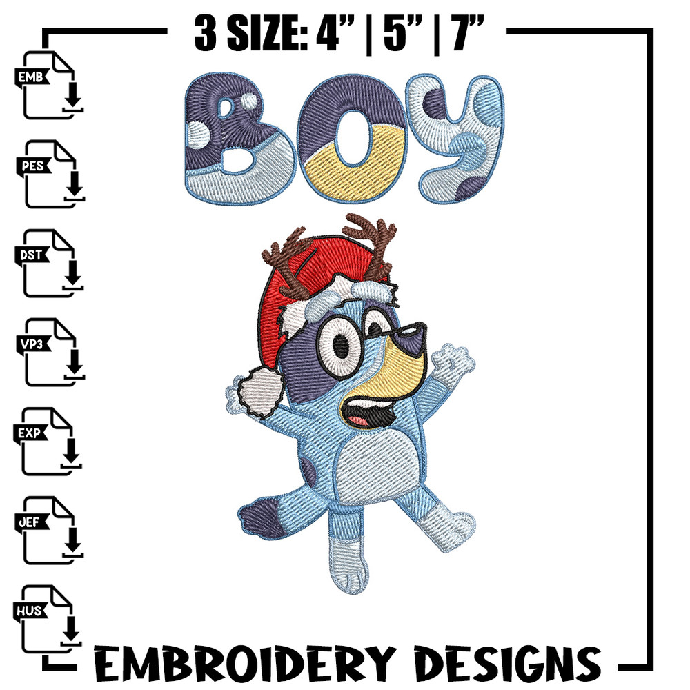 Bluey boy Embroidery Design, Bluey Embroidery, Embroidery File, Chrismas Embroidery, Anime shirt, Digital download.jpg