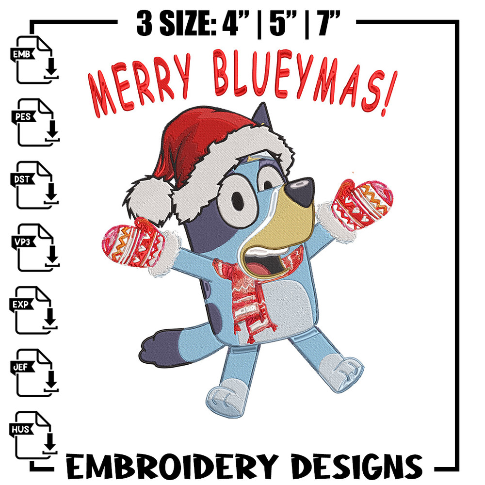 Bluey chrismas Embroidery Design, Bluey Embroidery, Embroidery File,Chrismas Embroidery, Anime shirt, Digital download.jpg