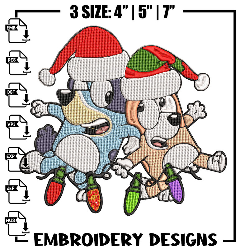 Bluey x Bingo Embroidery Design, Bluey Embroidery, Embroidery File, Chrismas Embroidery, Anime shirt, Digital download..jpg