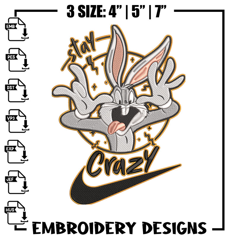 Bugs Bunny Embroidery Design, Looney Tunes Embroidery, Embroidery File, Nike Embroidery, Anime shirt, Digital download.jpg
