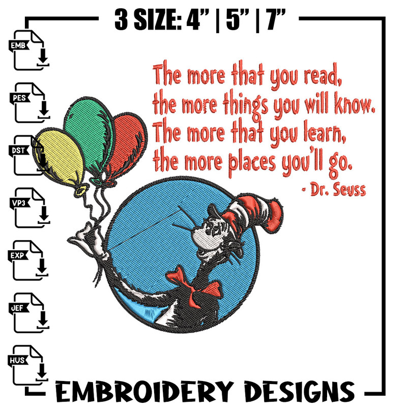 Dr Seuss with Balloon Embroidery Design, Dr Seuss Embroidery, Embroidery File, Embroidery design, Digital download..jpg