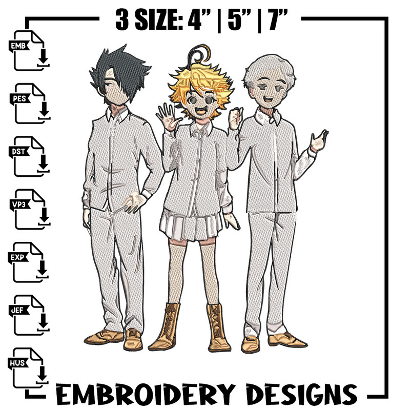 Emma friends Embroidery Design, Promised Neverland Embroidery, Embroidery File, Anime Embroidery, Digital download.jpg