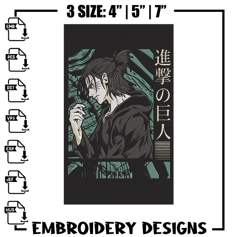 Eren poster Embroidery Design, Aot Embroidery, Embroidery File, Anime Embroidery, Anime shirt, Digital download.jpg