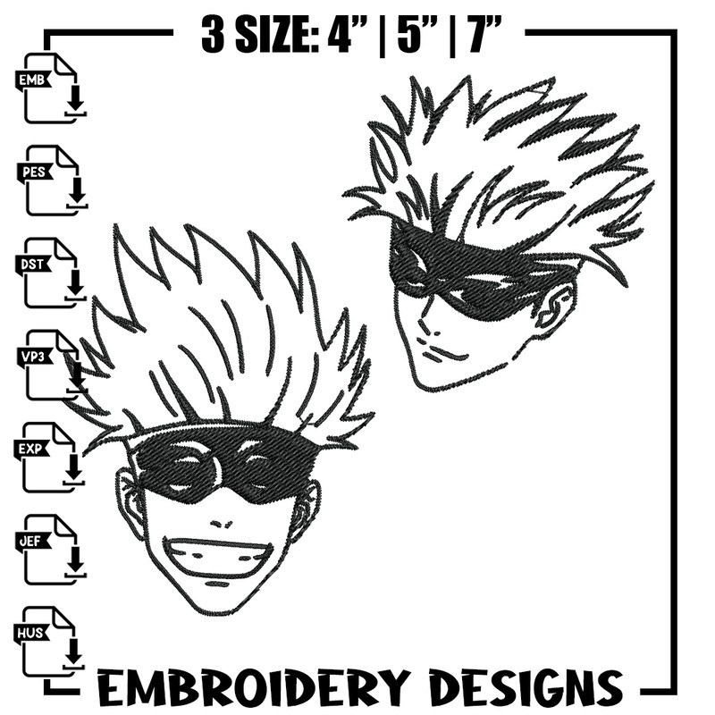 Gojo face Embroidery Design, Jujutsu Embroidery, Embroidery File, Anime Embroidery, Anime shirt, Digital download.jpg