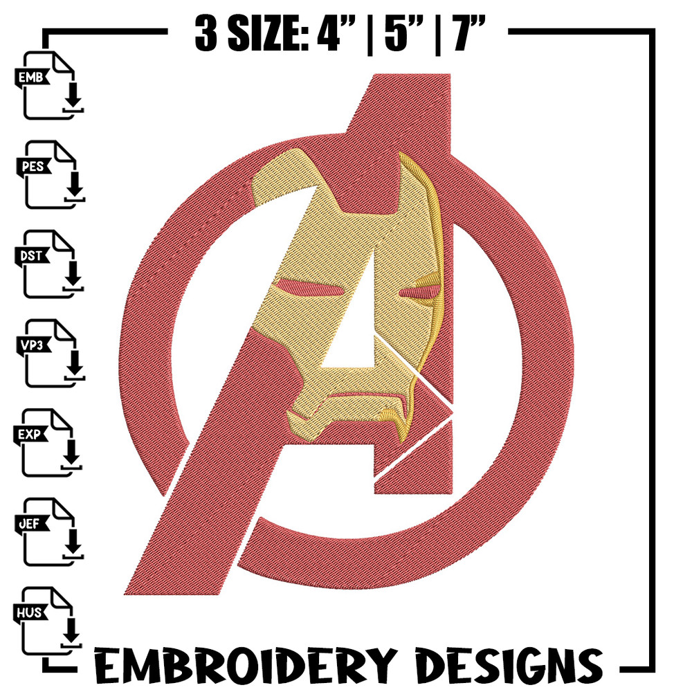 Iron man logo Embroidery Design, Marvel Embroidery, Embroidery File, Anime Embroidery, Anime shirt, Digital download.jpg