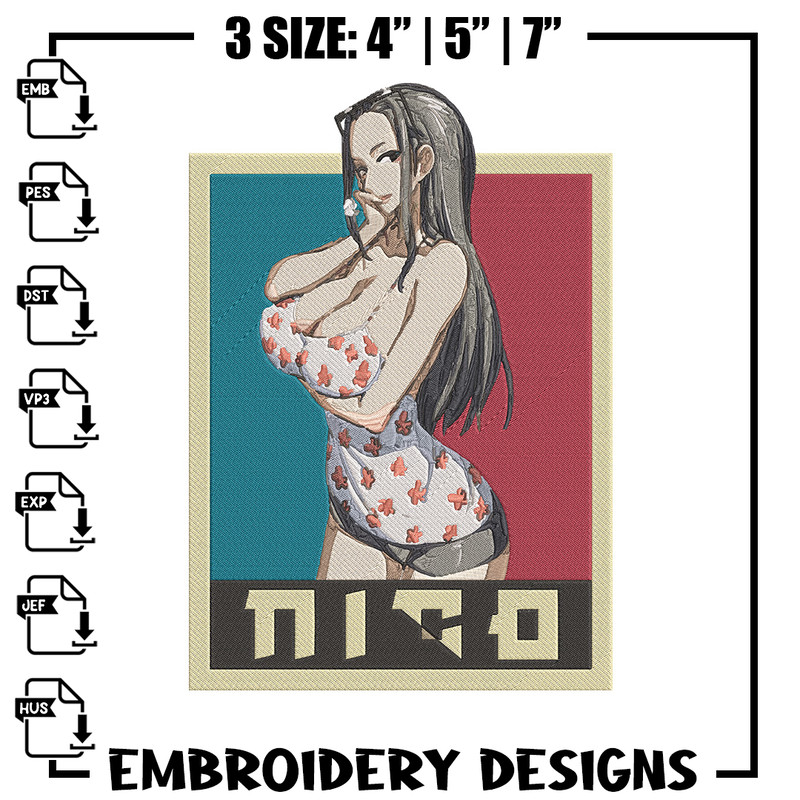 Nico Robin Embroidery Design, One piece Embroidery, Embroidery File, Anime Embroidery, Anime shirt, Digital download.jpg
