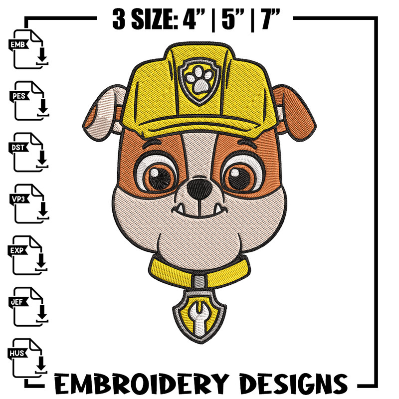 Rubble dog Embroidery Design, Paw patrol Embroidery, Embroidery File, Anime Embroidery, Anime shirt, Digital download.jpg