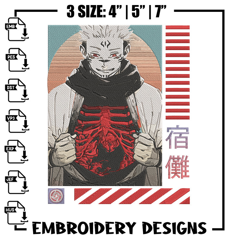 Ryomen Sukuna Embroidery Design, Jujutsu Embroidery, Embroidery File, Anime Embroidery,Anime shirt, Digital download.jpg