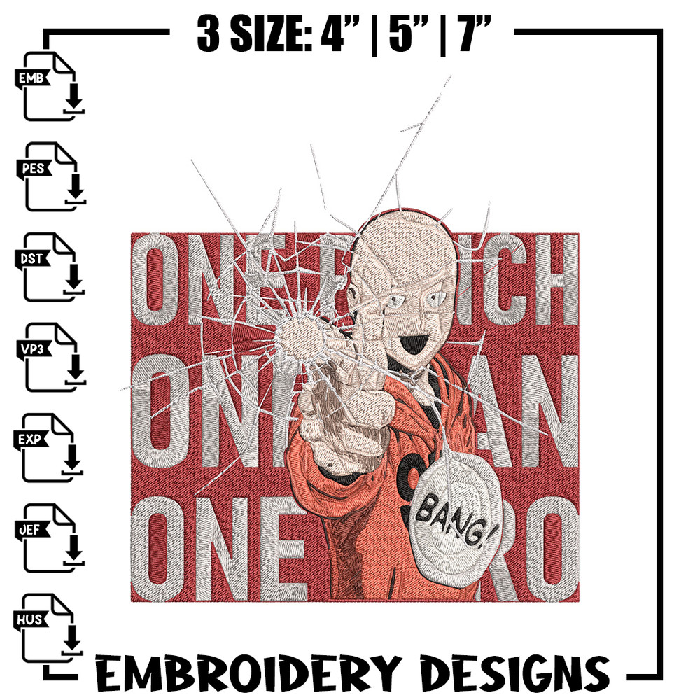 Saitama design Embroidery Design, One punch man Embroidery, Embroidery File, Anime Embroidery, Anime shirt.jpg