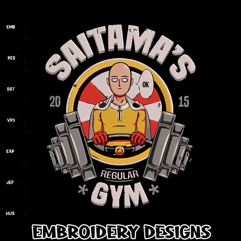 Saitama gym Embroidery Design, One punch man Embroidery, Embroidery File, Anime Embroidery,Anime shirt, Digital download.jpg