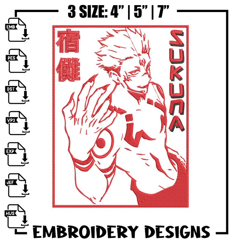 Sukuna poster Embroidery Design, Jujutsu Embroidery, Embroidery File, Anime Embroidery, Anime shirt, Digital download..jpg