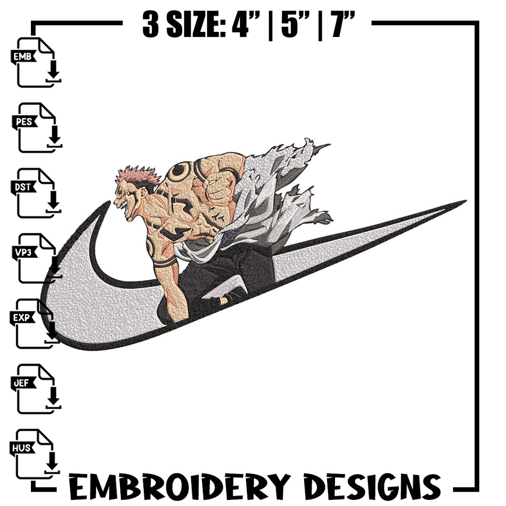 Sukuna x nike Embroidery Design, Jujutsu Embroidery, Embroidery File, Nike Embroidery, Anime shirt, Digital download.jpg