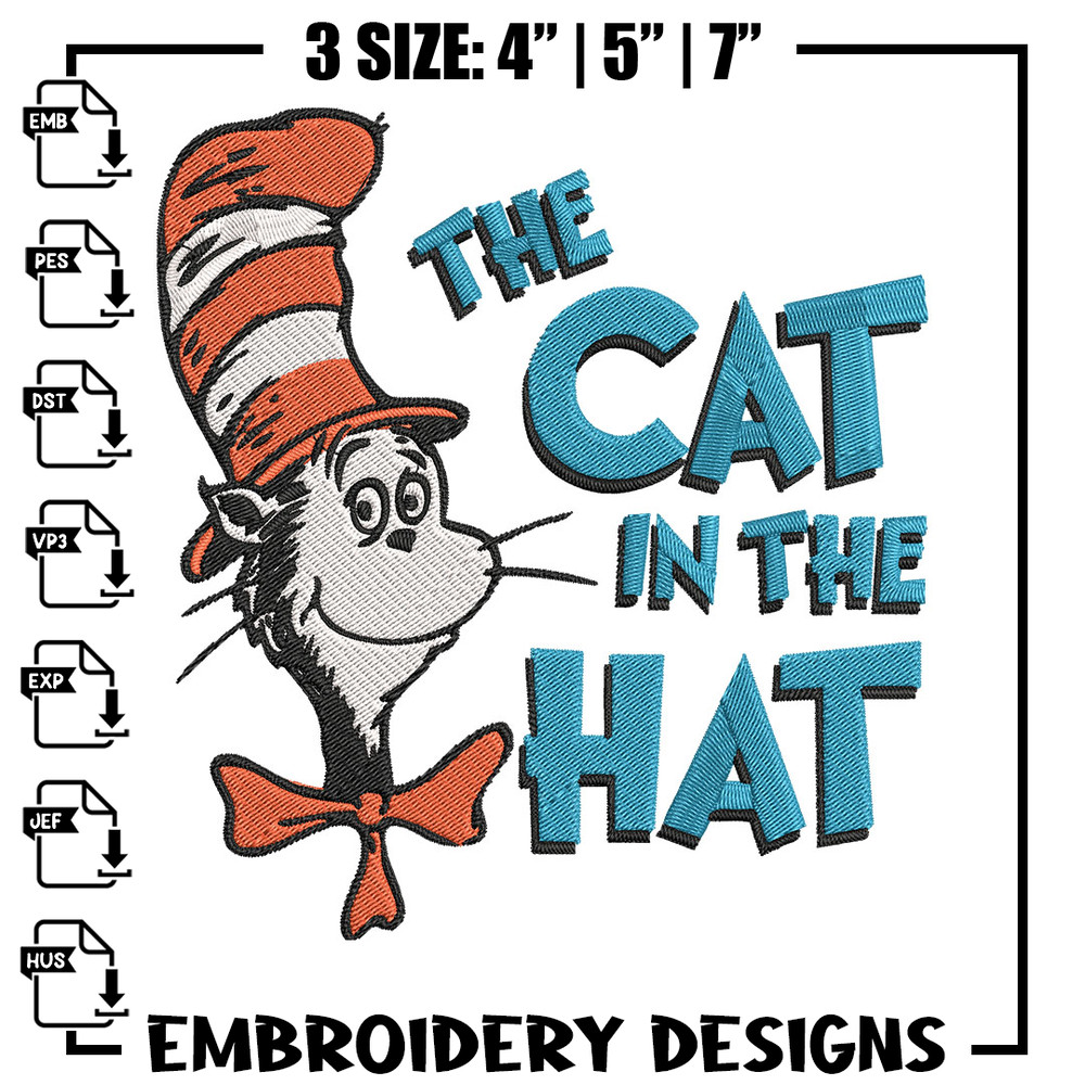 The Cat in the Hat Embroidery Design, Dr Seuss Embroidery, Embroidery File, Embroidery design, Digital download.jpg