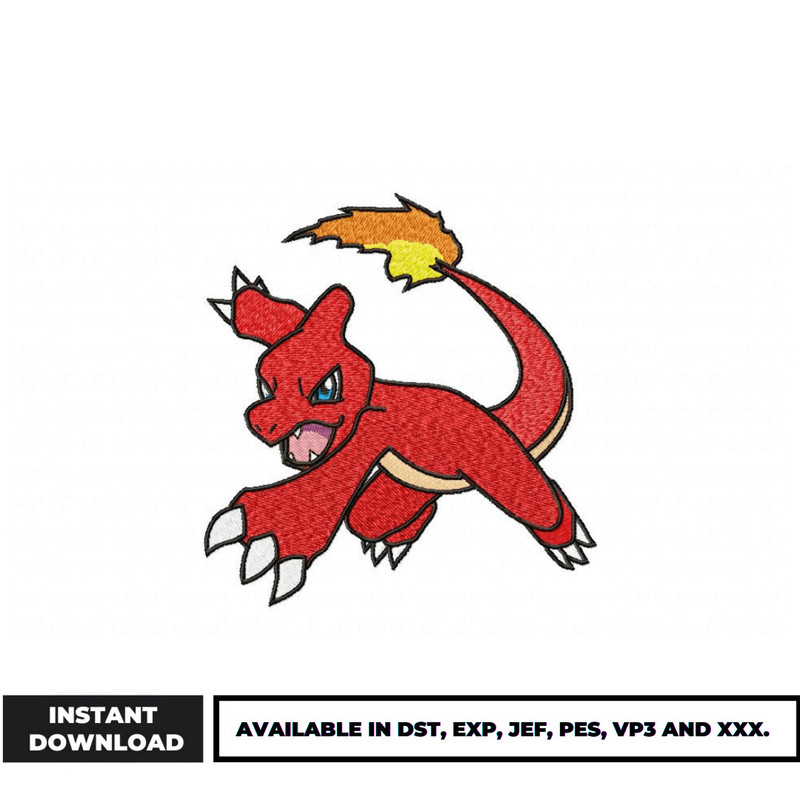Charmeleon pokemon embroidery design