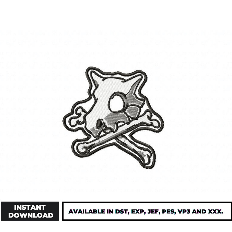 Cubone skull embroidery design