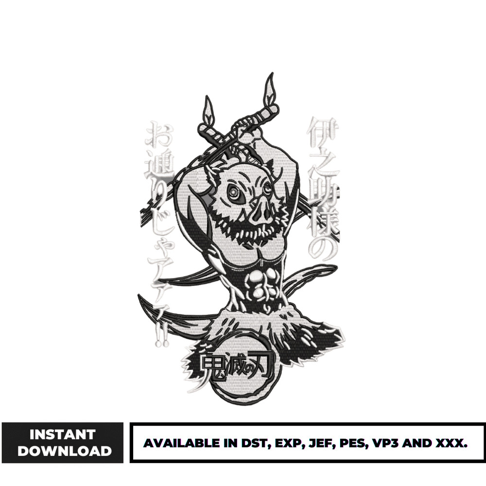 Inosuke black white embroidery design