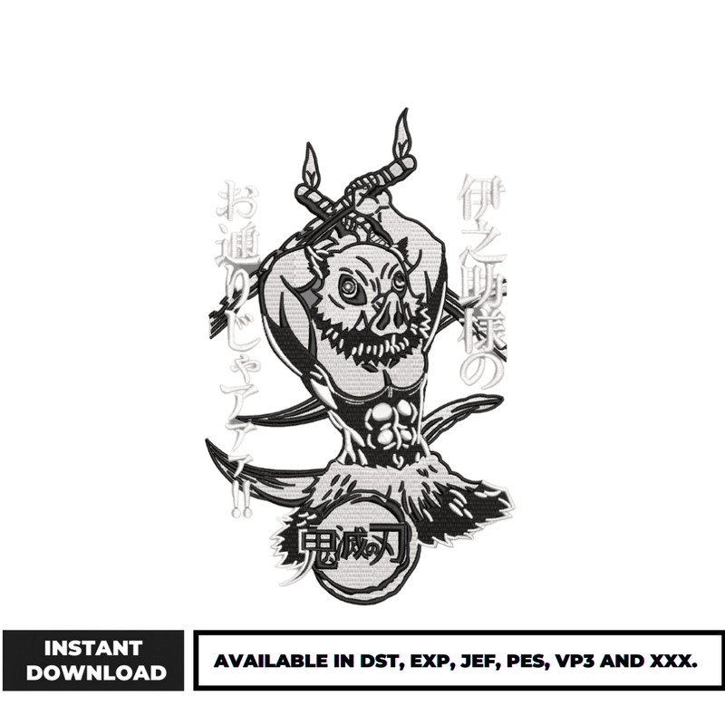 Inosuke black white embroidery design
