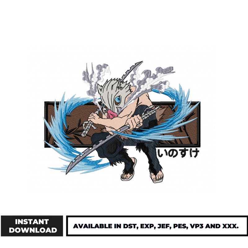 Inosuke kimetsu no yaiba embroidery design