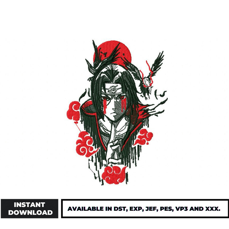 Itachi red moon embroidery design