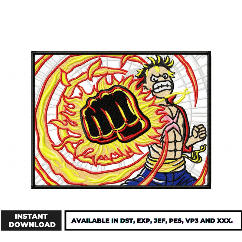 Luffy rectangle one piece embroidery design