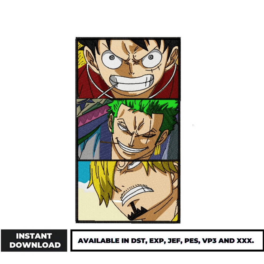 Luffy Zoro and Sanji embroidery design