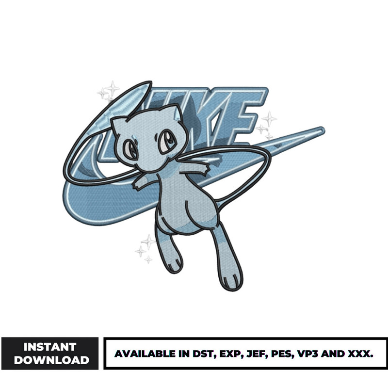 Mew pokemon swoosh embroidery design