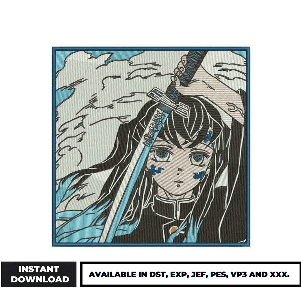 Muichiro hashira embroidery design