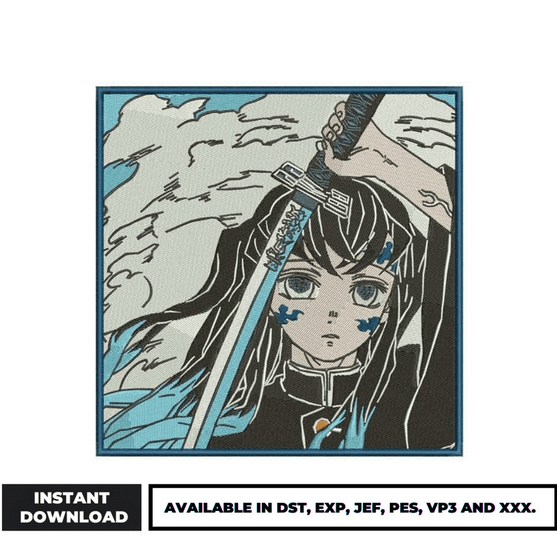 Muichiro hashira embroidery design