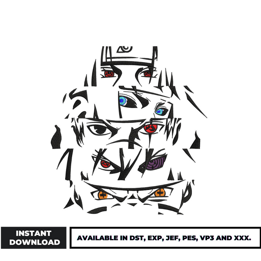 Naruto friends eyes embroidery design